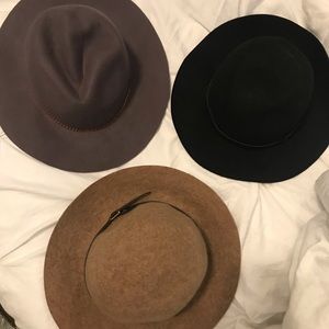 3 felt wool fedora Panama hats black grey beige